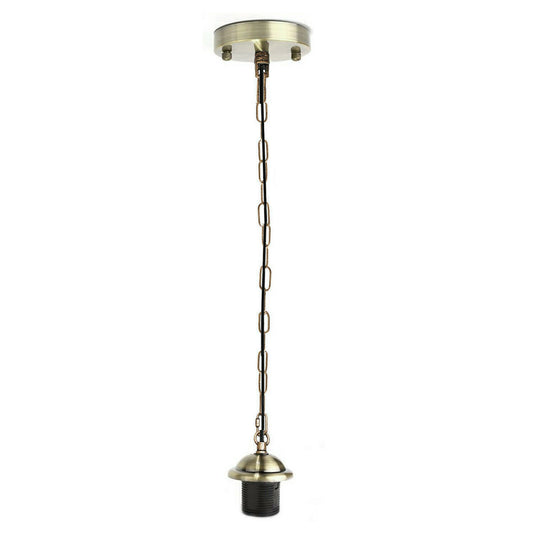 Vintage Ceiling Rose Chain E27 Pendant Green Brass Lamp Holder