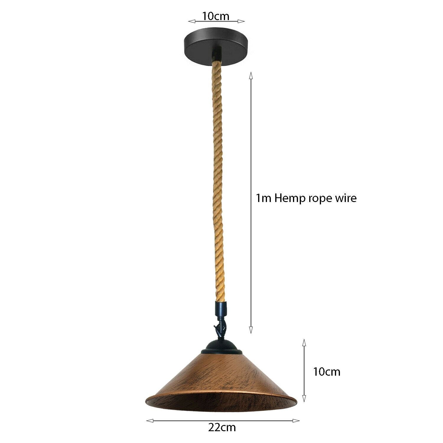 Brushed Copper Industrial Hemp Rope Cone Shade Lighting Pendants-Size image