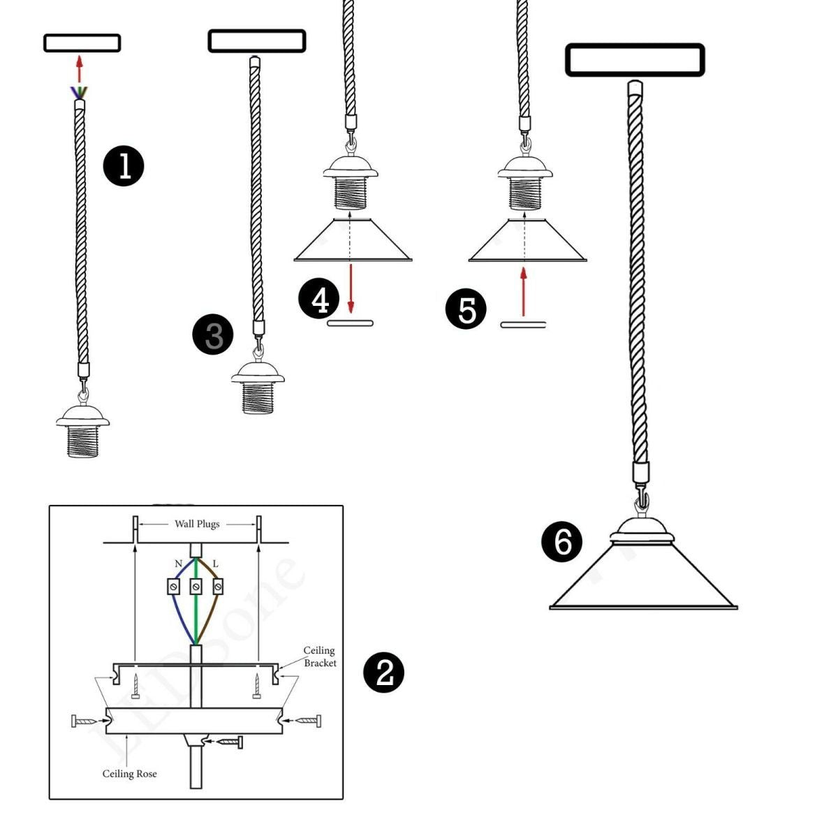 Industrial Hemp Rope Cone Shade Pendant Hanging Lightings-Structure Image