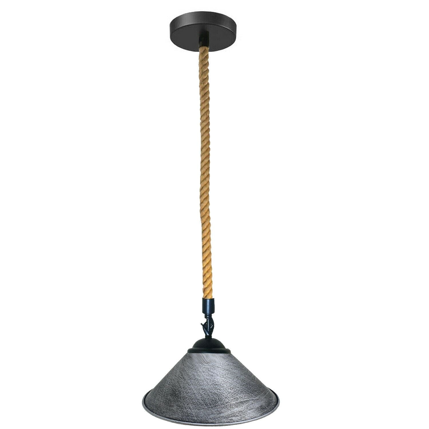 Brushed Silver Industrial Hemp Rope Cone Shade Lighting Pendants