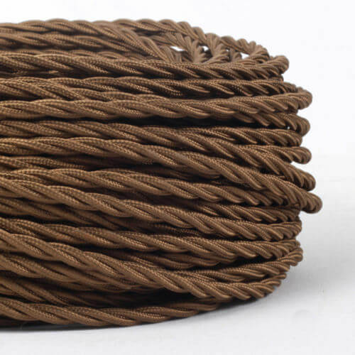 Vintage Light Brown Twisted Vintage fabric Cable Flex 0.75mm 3 Core - Vintagelite