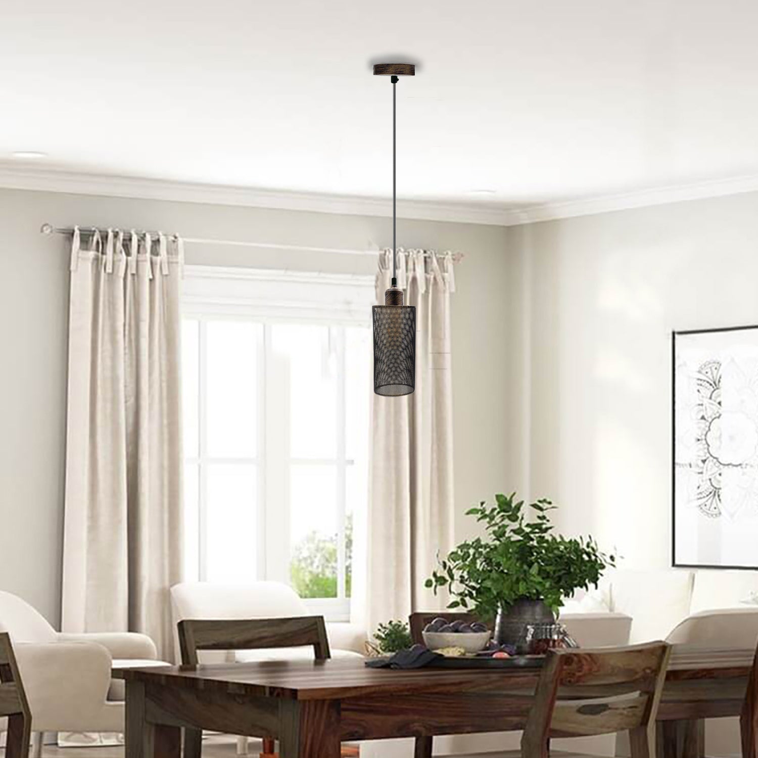 Living Room | Antique Metal Drum Shade Pendant Light