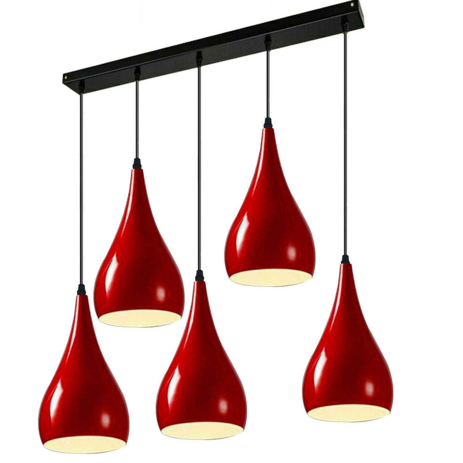 Vintage 5 Way Teardrop Red Metal Shade Ceiling Pendant Light