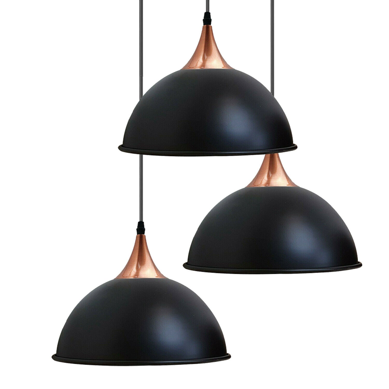 Black 3 Way Industrial Iron Curved Dome Pendant Lamp Shade