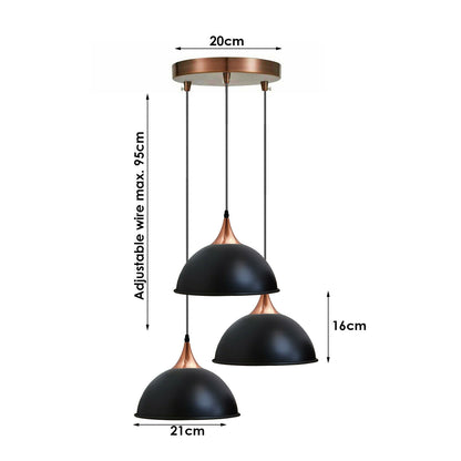 Black 3 Way Industrial Iron Curved Dome Pendant Lamp Shade-Size image