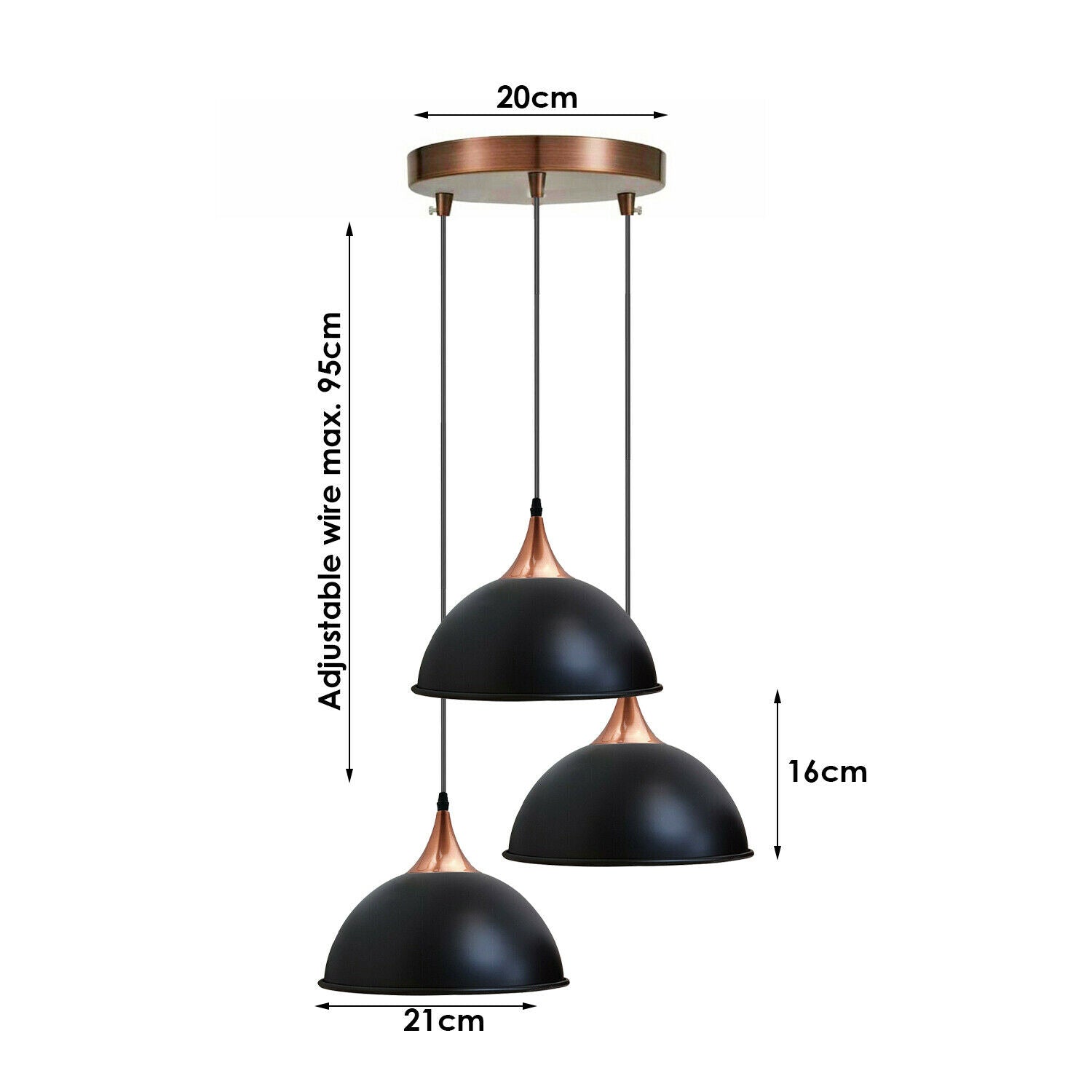 Vintage Black 3-Way Ceiling Pendant Light Stylish Lampshade-Size Image