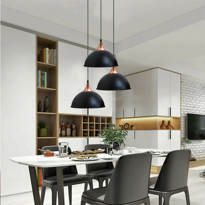 Black 3 Way Industrial Iron Curved Dome Pendant Lamp Shade-Application Image