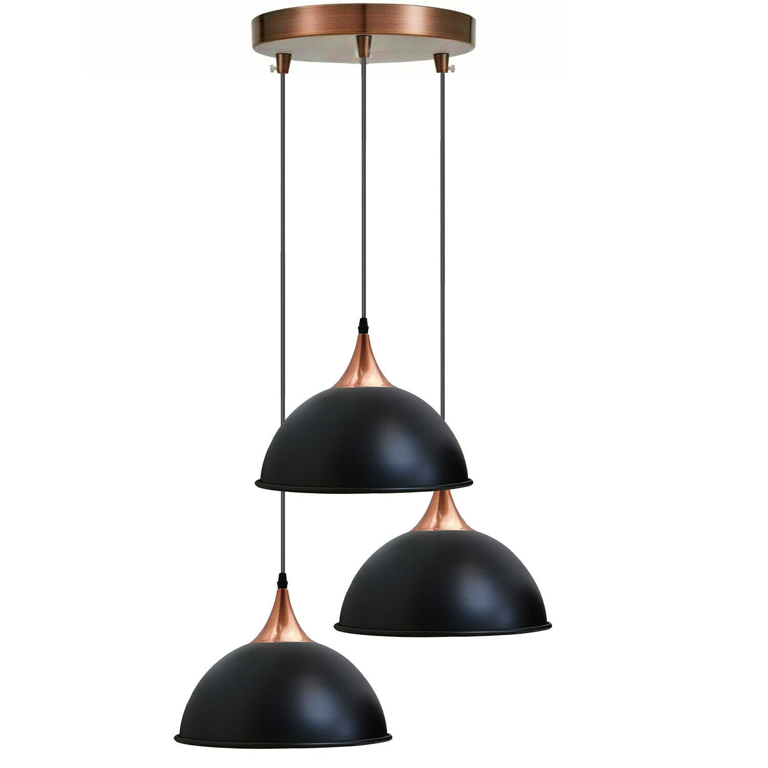 Black 3 Way Industrial Iron Curved Dome Pendant Lamp Shade