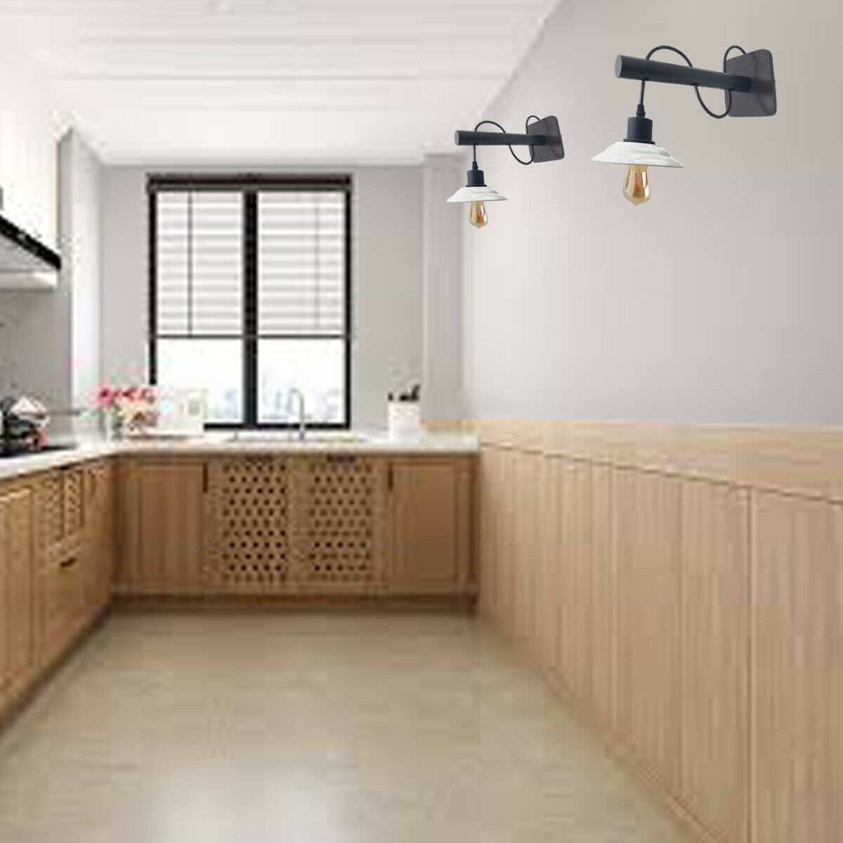 Modern Black Indoor Wall Lights-White Light Shade E27 Bulb Holder-Application image