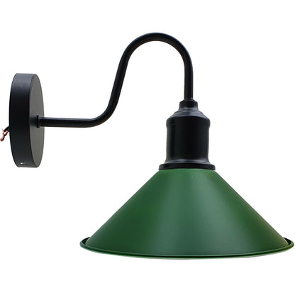 Vintage Retro Industrial Green Cone Light Shades Swan Neck Wall light