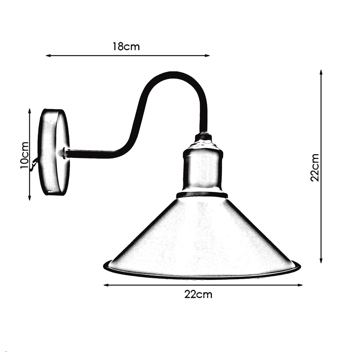 Modern Retro Industrial Black Cone Shade Wall Sconce Lamps-Size image