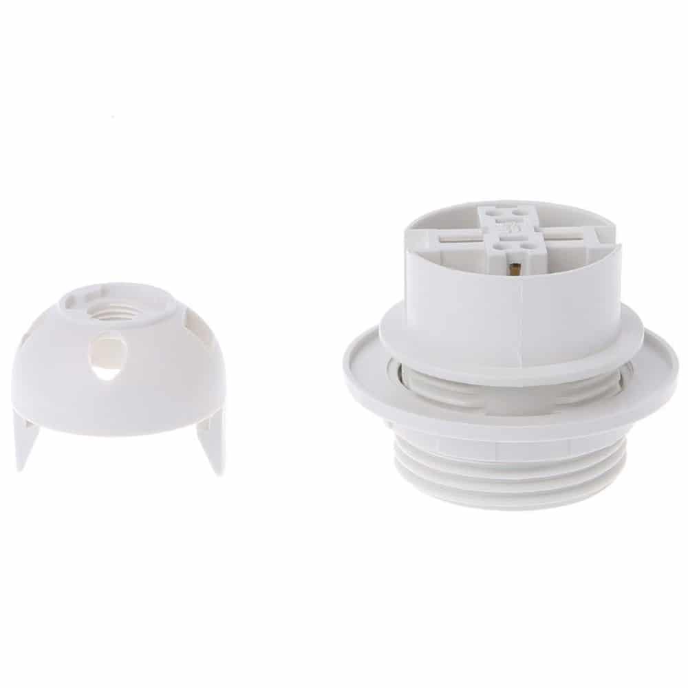 Edison E27 White Lamp Pendant Bulb Holder With Shade Ring & Cord Grip - Vintagelite
