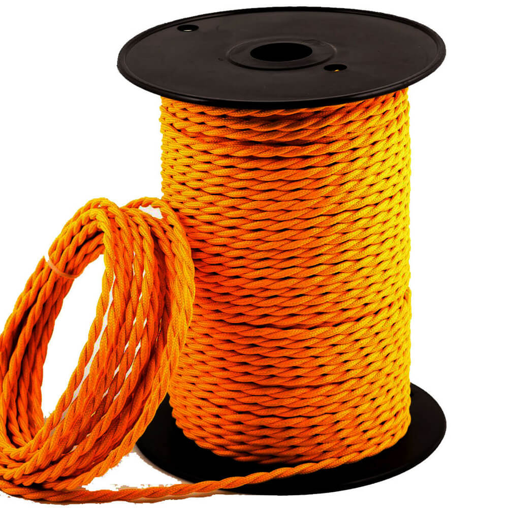 Orange Twisted Vintage fabric Cable Flex0.75mm 3 Core - Vintagelite