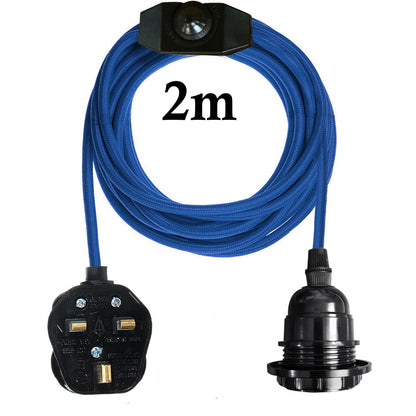E27 Blue Plug-in Pendant Holder with Fabric Cable Pendant Lamp Bulb Socket