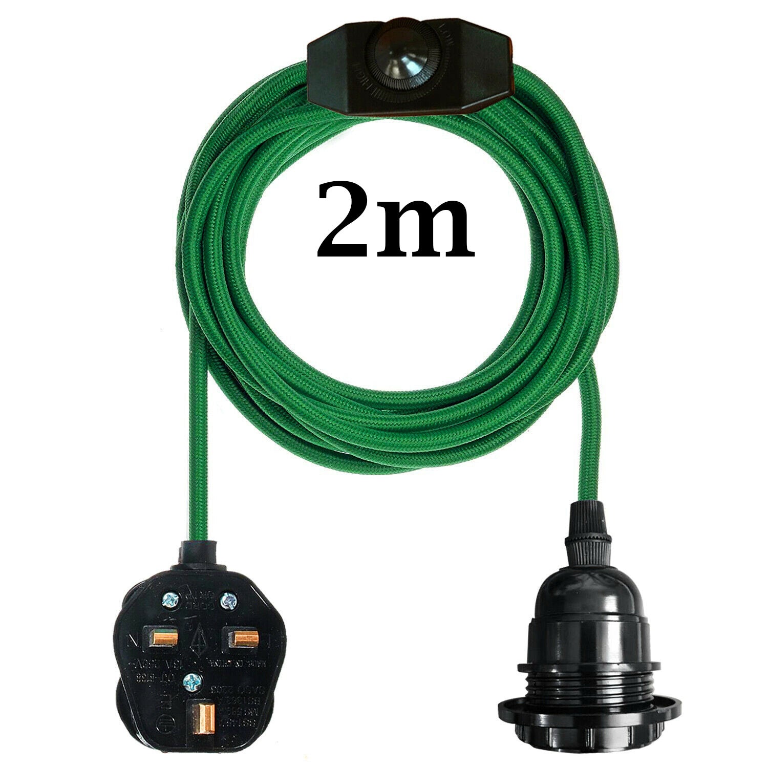 E27 Green Plug-in Pendant Holder with Fabric Cable Pendant Lamp Bulb Socket
