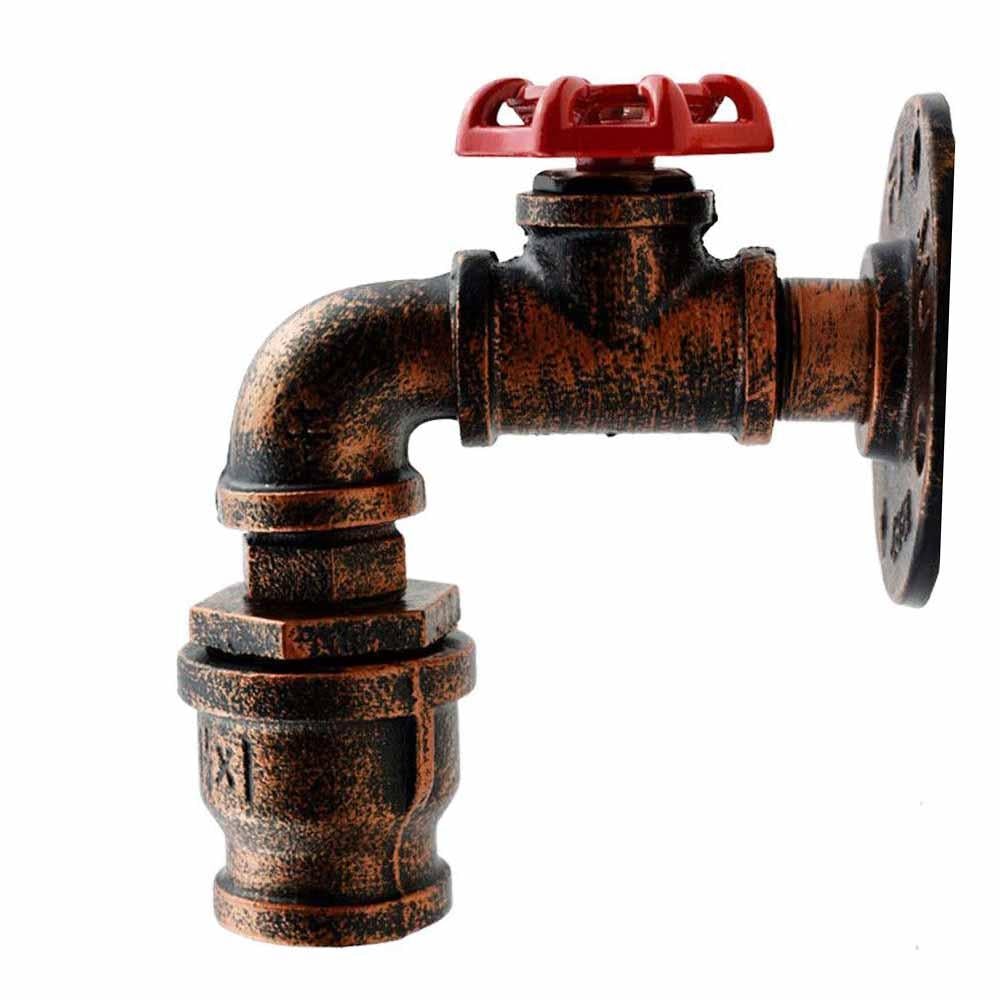 Water Pipe Lamp Retro Metal Steampunk Rustic Red Wall Sconce