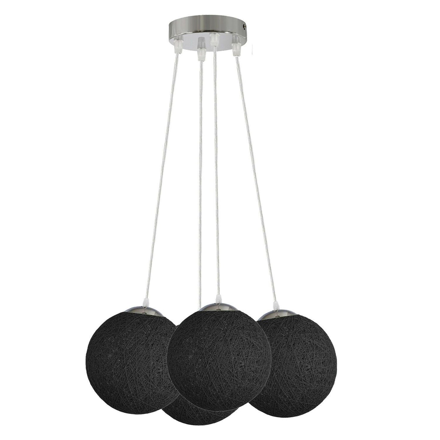 Black 3 Way Rattan Wicker Woven Ball Globe Pendant Light Shades