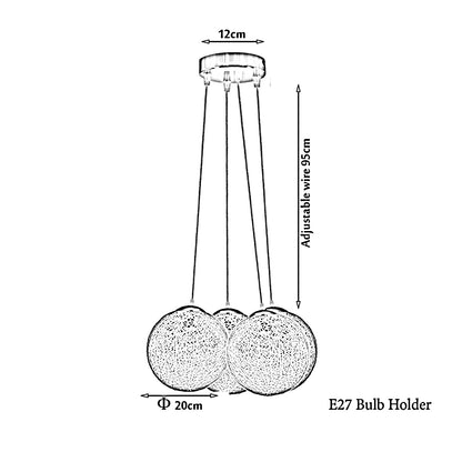Black 3 Way Rattan Wicker Woven Ball Globe Pendant Light Shades-Size Image