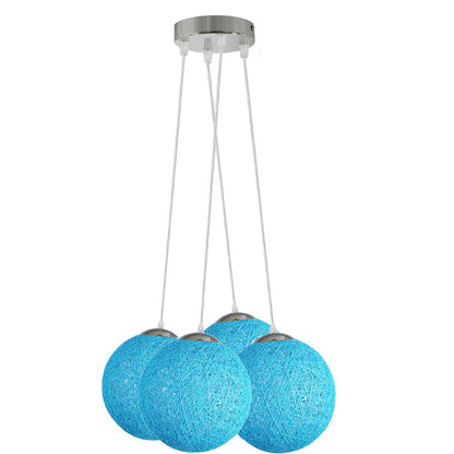 Blue 3 Way Rattan Wicker Woven Ball Globe Pendant Light Shades