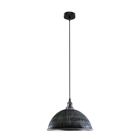  Brushed Silver Industrial Metal Dome Shade Pendant Light