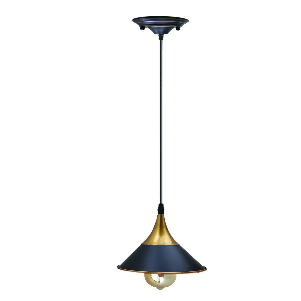 Metal Hanging Lamp Vintage Pendant Light Lamp Shade Cone Shape Black - Vintagelite