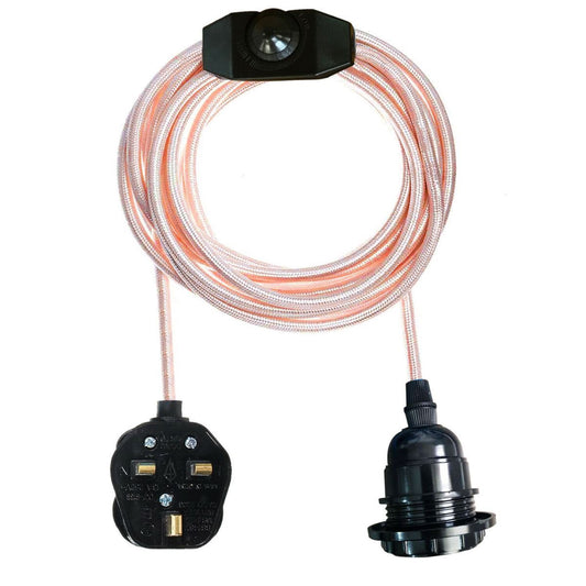 Rose Gold Color Dimmer Switch 4.5m Fabric Flex Cable Plug In Pendant Lamp E27 Holder - Vintagelite