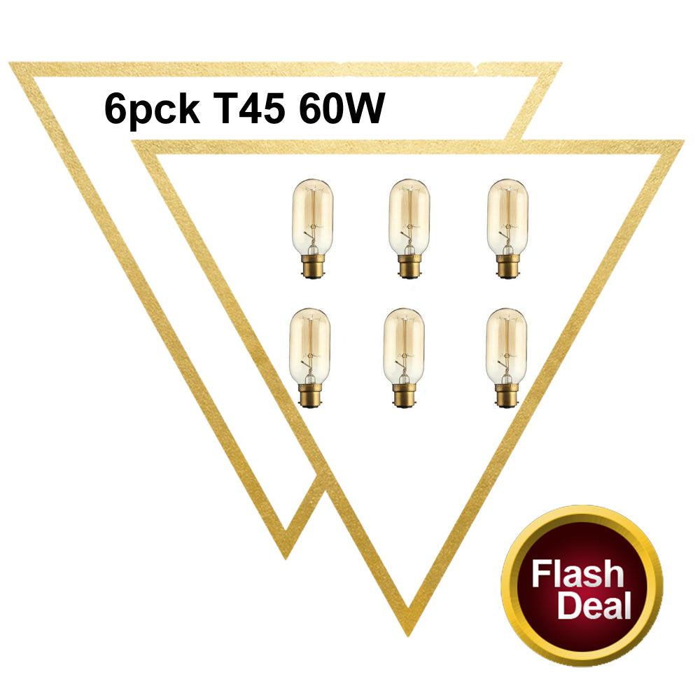 Pack of 6 B22 T45 60W Dimmable Filament  Incandescent Vintage Light Bulbs - Vintagelite