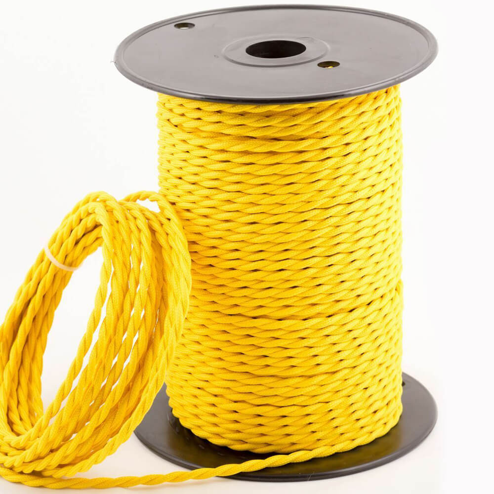 Yellow Twisted Vintage fabric Cable Flex0.75mm 3 Core - Vintagelite