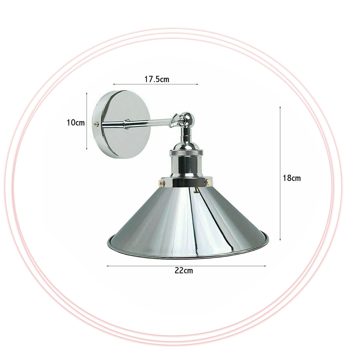 Vintage Chrome Cone-Shaped Shade E27 Lamp Holder Wall Light-Size image