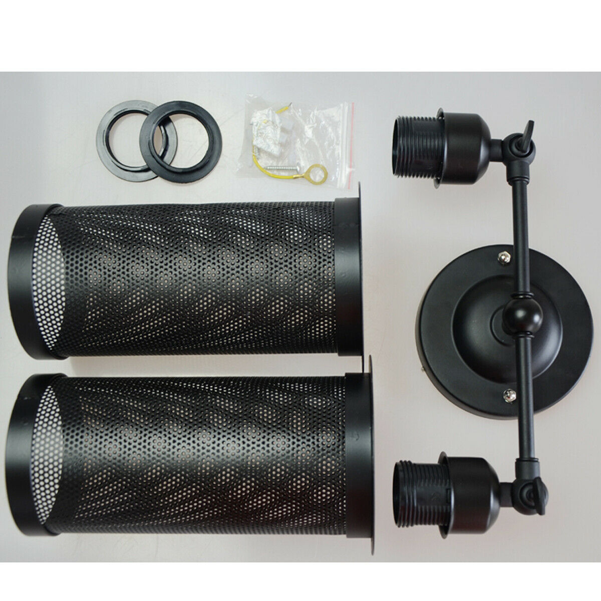 Modern Adjustable Wall Sconce-E27 Bulb Holder, Black Cage Light Shade-Structure image