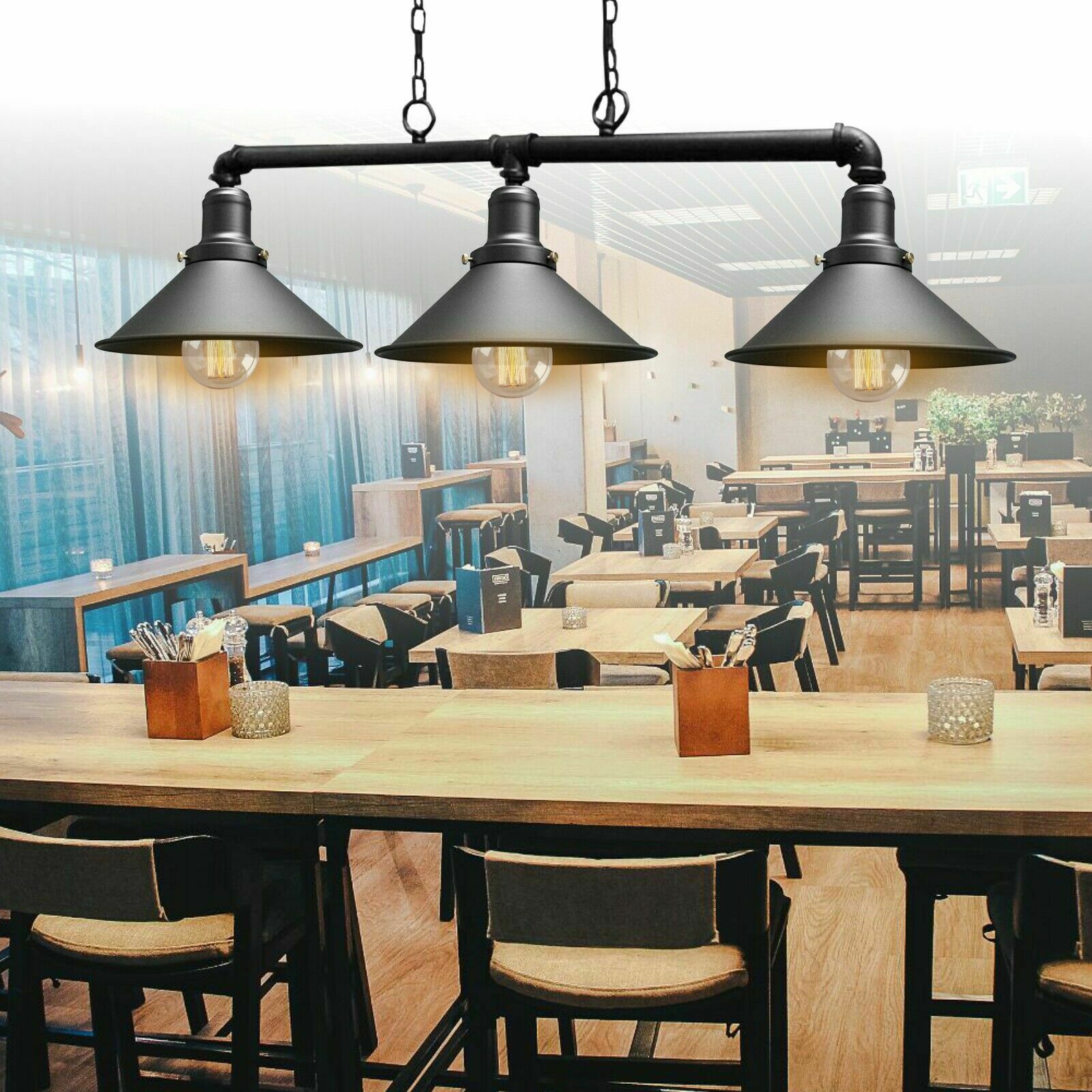 Vintage 3Way Suspended Ceiling Steampunk Pipe Pendant Lights-Application Image