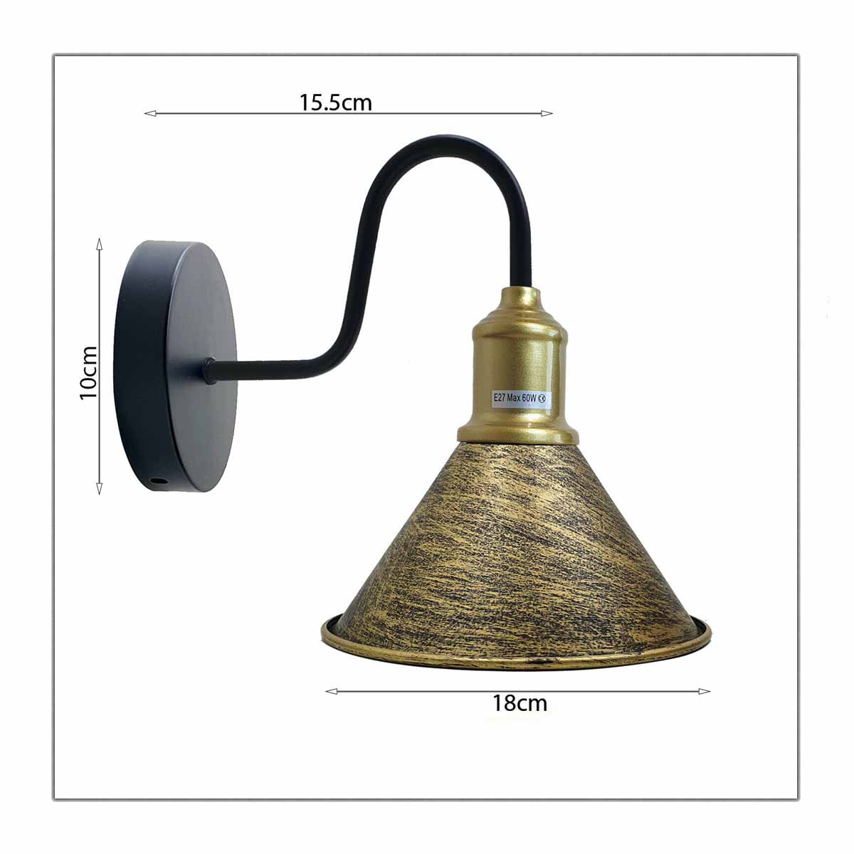 Vintage Black Swan Neck Scones E27 Lamp Holder-Brushed Brass shade-Size image