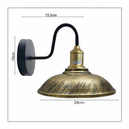 Vintage Black Swan Neck Scones E27 Lamp Holder-Brushed Brass shade-Size image