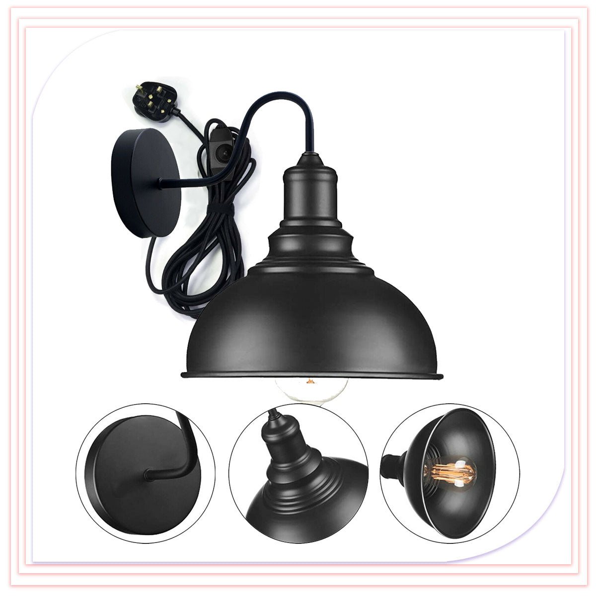 Vintage Black E27 Lamp Holder Wall Sconces Swan Neck Dimmable Switch-Structure image