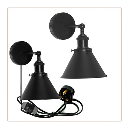 modern Black cone lampshade e27 lamp holders swing arm wall light