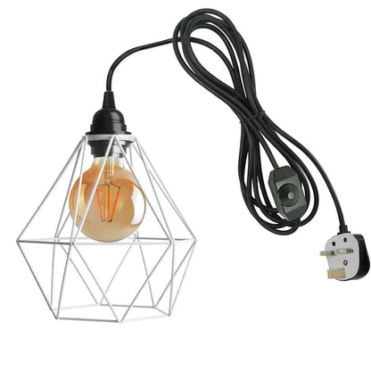 Plug In Pendant With Dimmer Switch 4m Fabric Cable Diamond Cage Lighting Kit~1862 - LEDSone UK Ltd