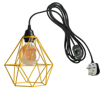 Yellow Diamond Shade Dimmer Switch Plug In Hanging Pendant Lamp