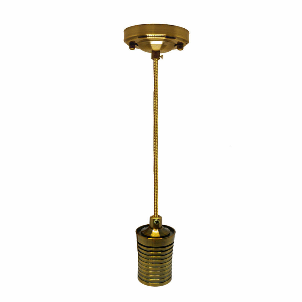 Yellow Brass Ceiling Rose Light Fabric Flex Pendant Lamp Holder  E27 Screw - Vintagelite