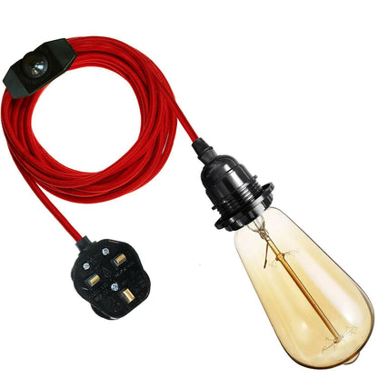 E27 Red Plug-in Pendant Holder with Fabric Cable Pendant Lamp Bulb Socket