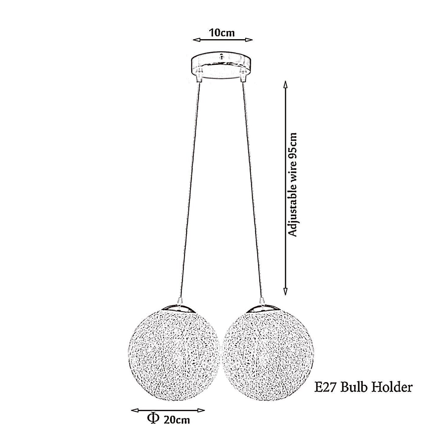 Modern Rattan Wicker Woven Ball Globe Two Outlet Pendant Light-Size Image