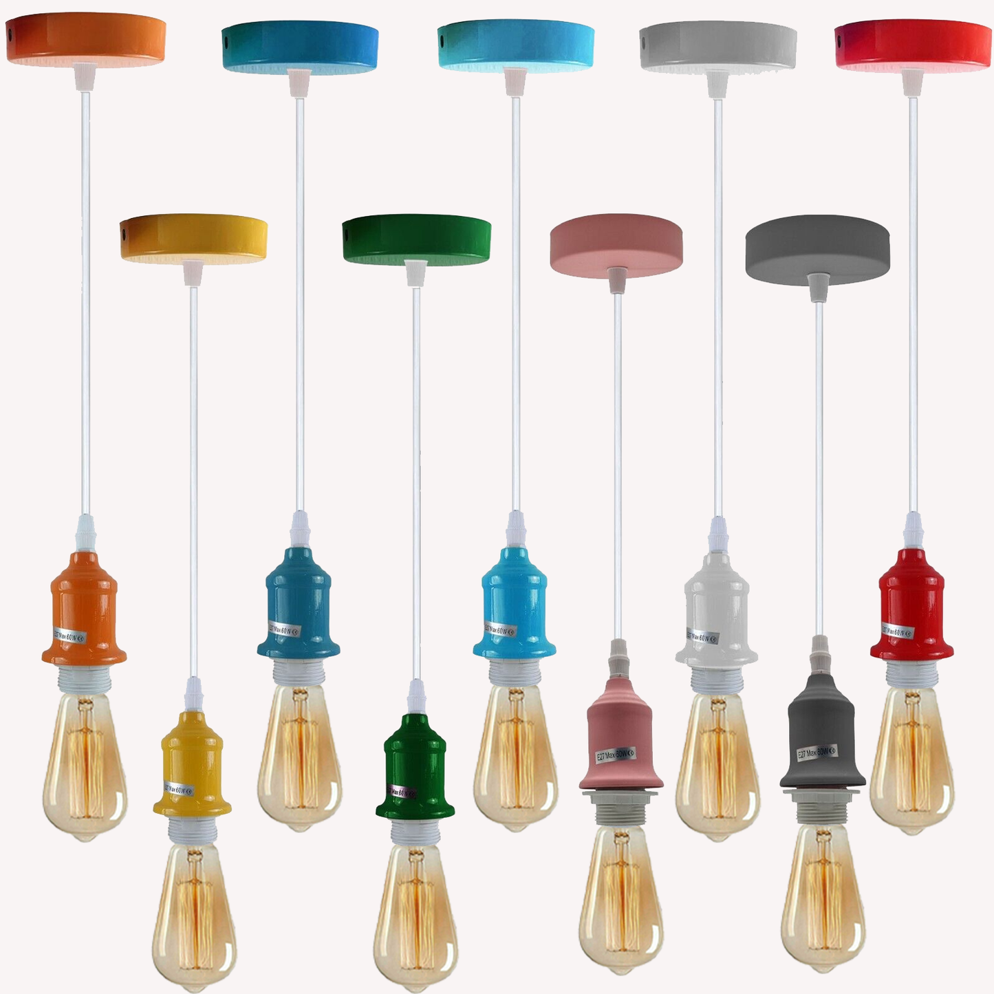 Various colours Ceiling Light Fitting E27 Hanging Bulb Holder 2PACK~5008