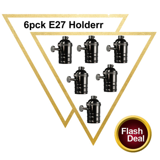6 Pack Black E27 Screw Vintage Switch Bulb Holder Industrial Antique Retro Edison Lamp Light - Vintagelite