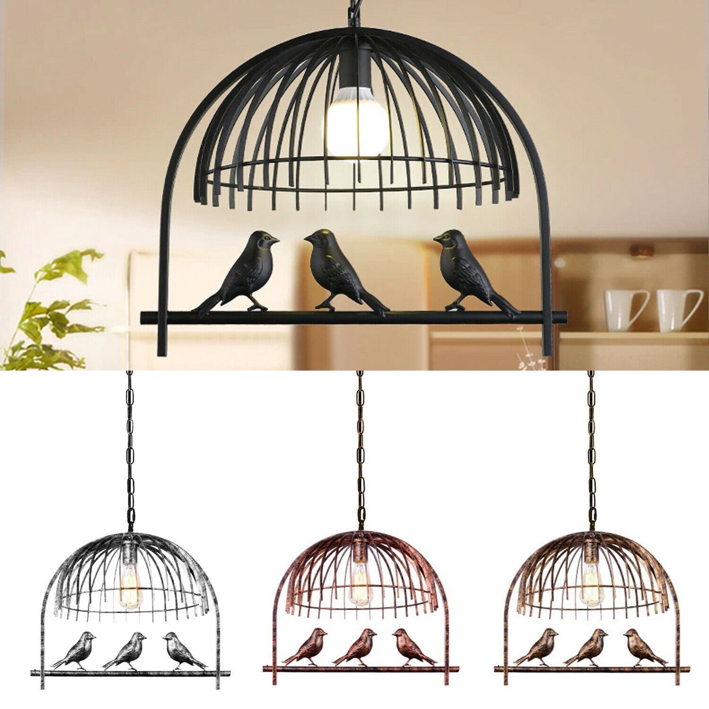 Industrial Retro Bird cage Light Shade Hanging Ceiling Light with Chain - Application