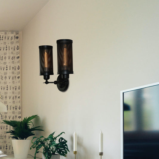 Modern Adjustable Wall Sconce-E27 Bulb Holder, Black Cage Light Shade-Application image