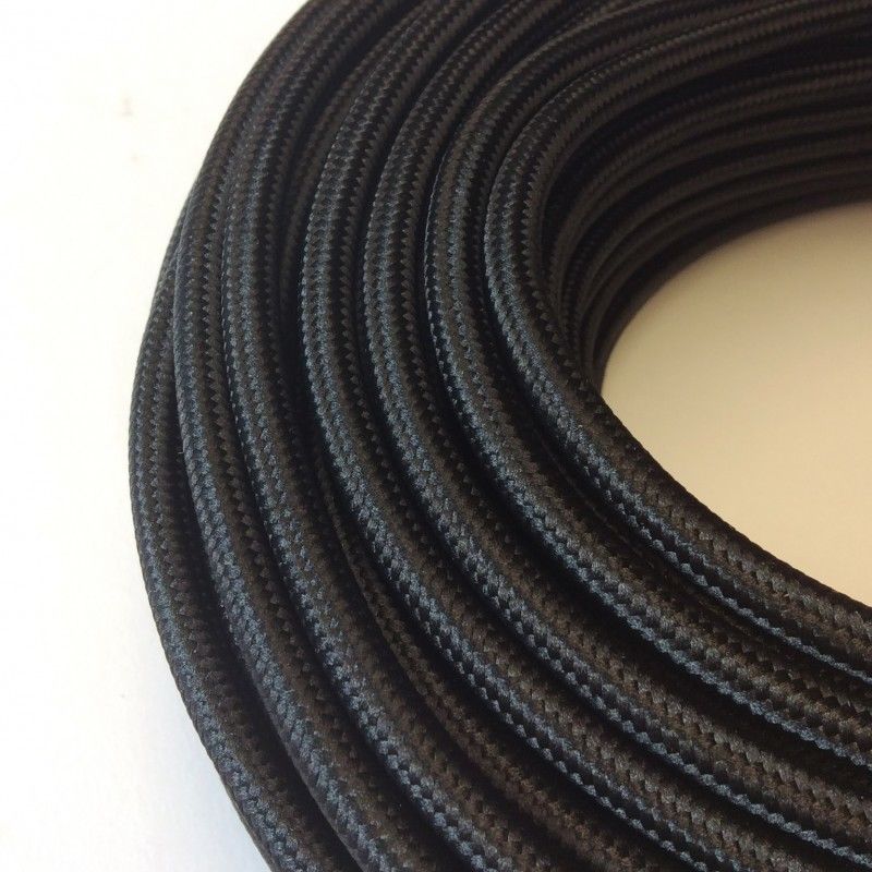 Vintage Black Fabric 3 Core Round Italian Braided Cable 0.75mm - Vintagelite