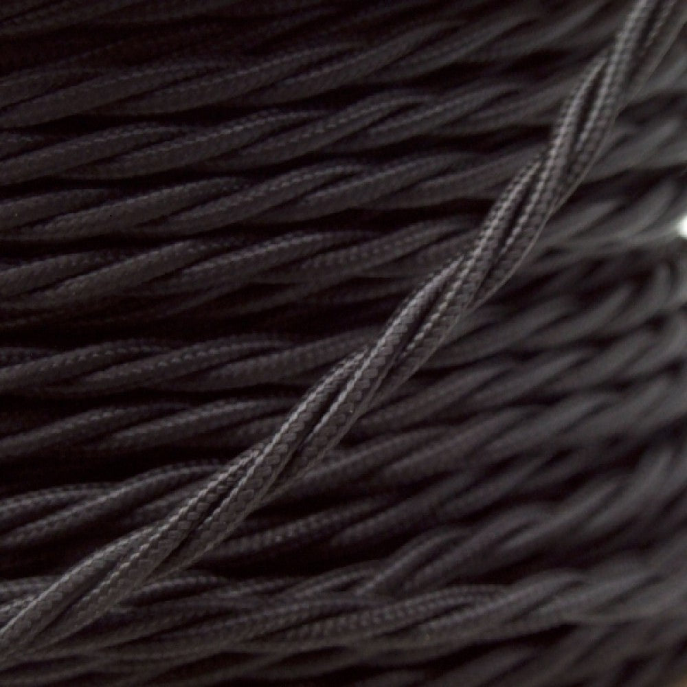 Black Twisted Vintage fabric Cable Flex0.75mm 3 Core - Vintagelite