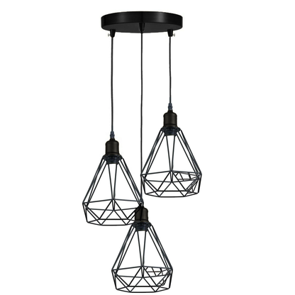 3Way Vintage Diamond Wire Cage Suspended Pendant Lamp Shade