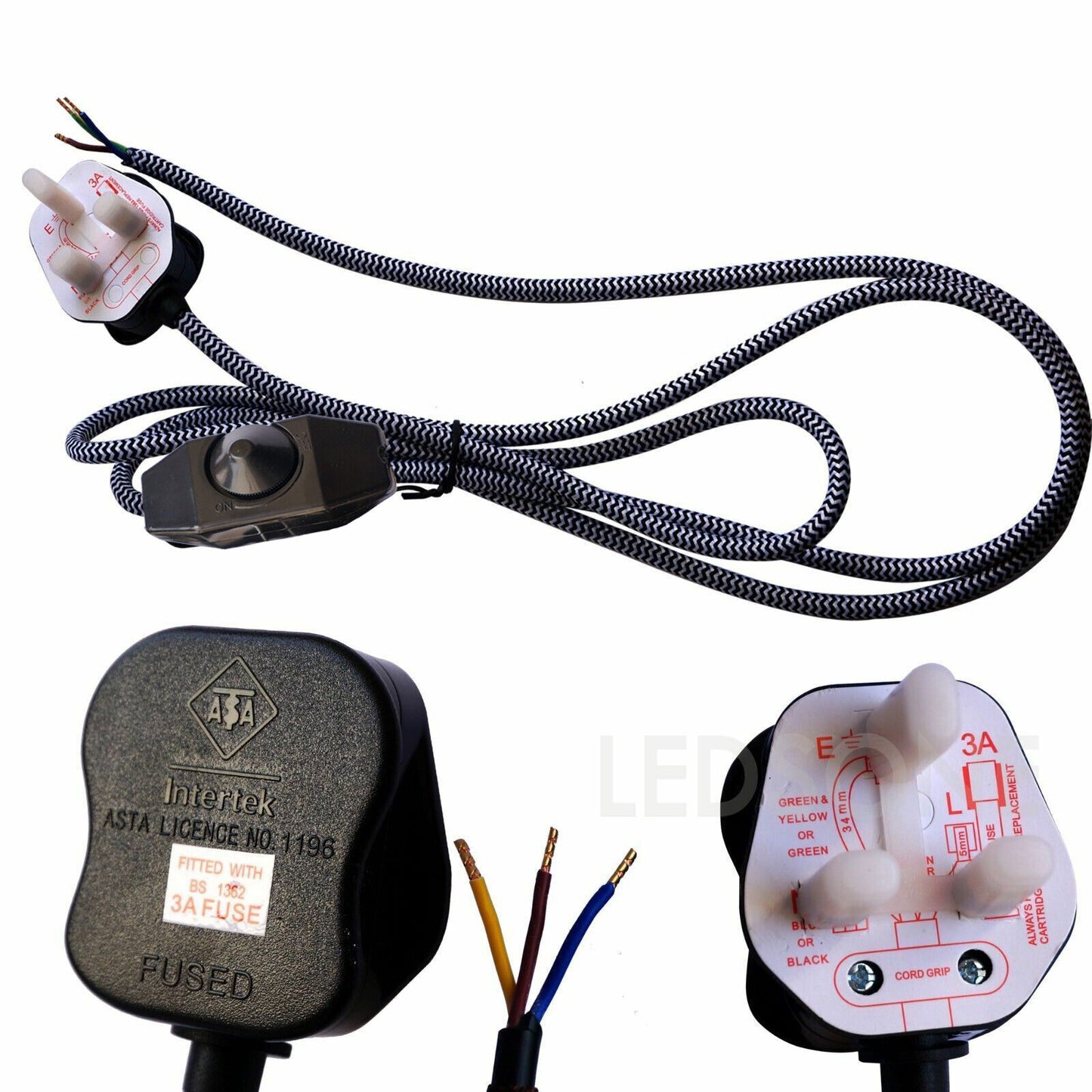 3Core Cable Plug in Pendant Set with Dimmer Switch 2M -Black & White~2932
