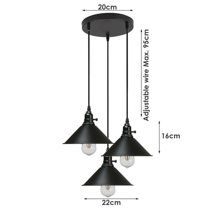 Industrial 3 Way Metal Retro Loft Hang Lampshade Pendant Light-Size Image