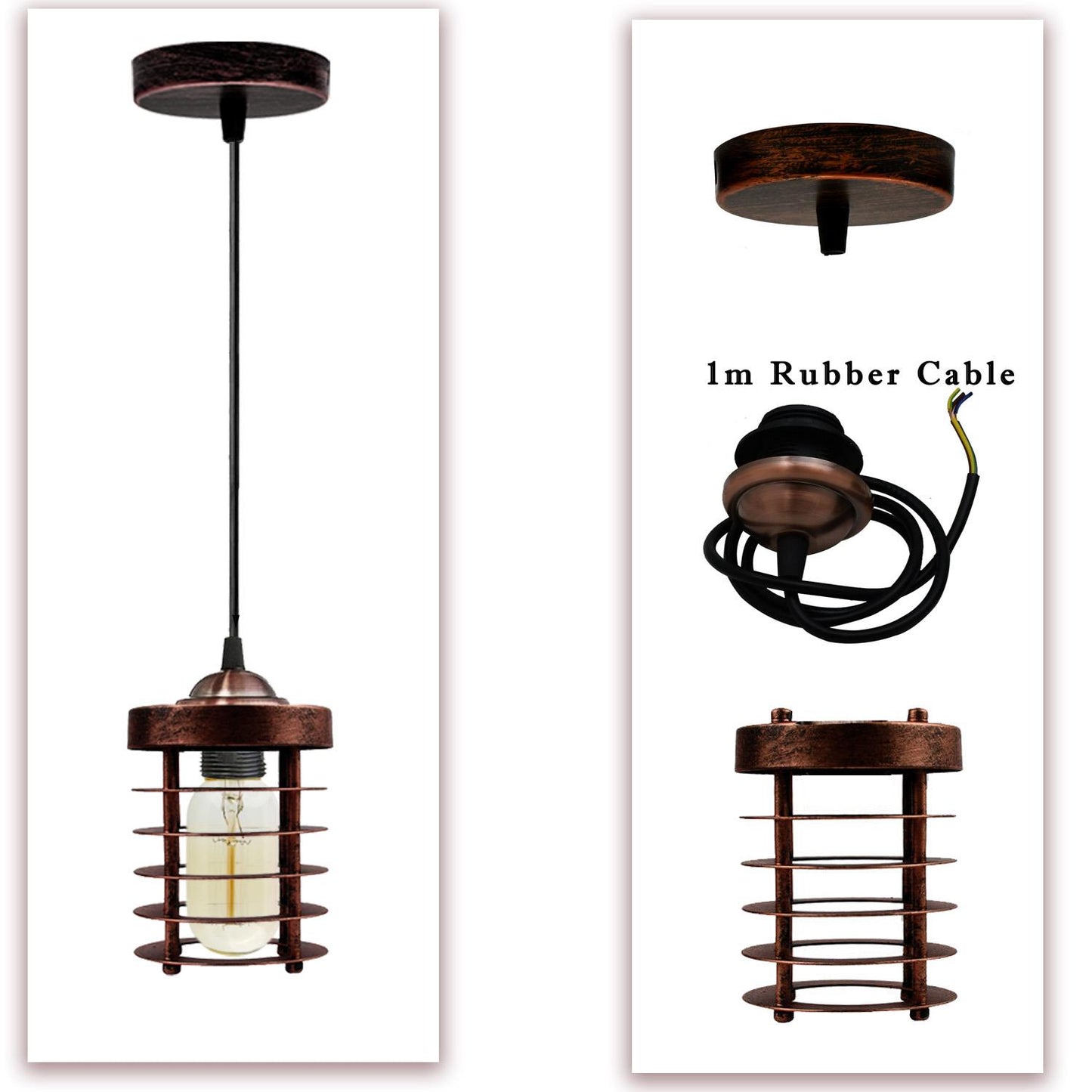 Industrial Vintage Mini Spiral Cage Hanging Pendant Light 